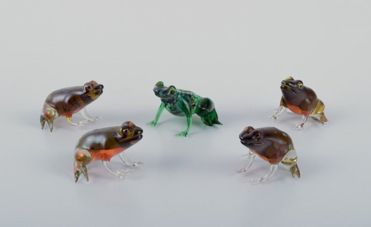 Murano Italy  Collection of five miniature glass figurines of frogs