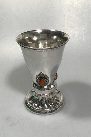 Georg Jensen Silver Vase No 123 Amber Decorations