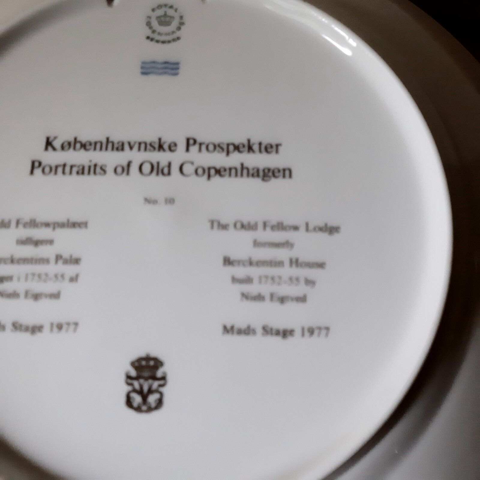 Portraits of Old Copenhagen Plate # 10 ROYAL COPENHAGEN The Odd Fellow Lodge