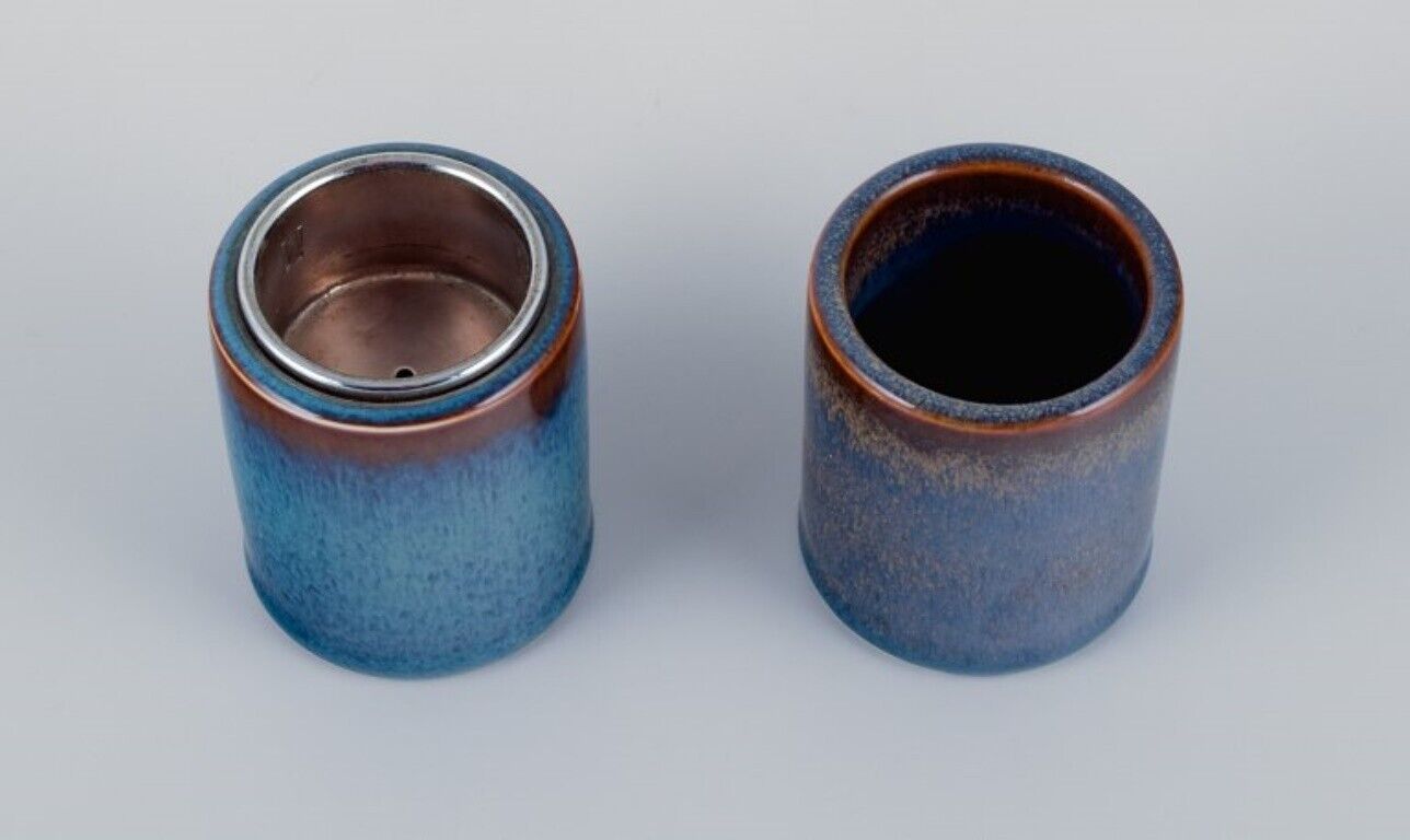 Carl Harry Stålhane for Rörstrand a pair of ceramic vases with blue glaze