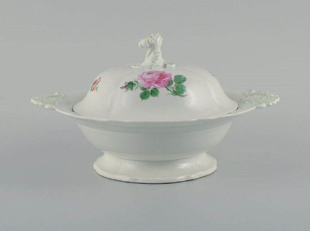 Meissen large round tureen with lid Hand painted with flowers Late 19th C