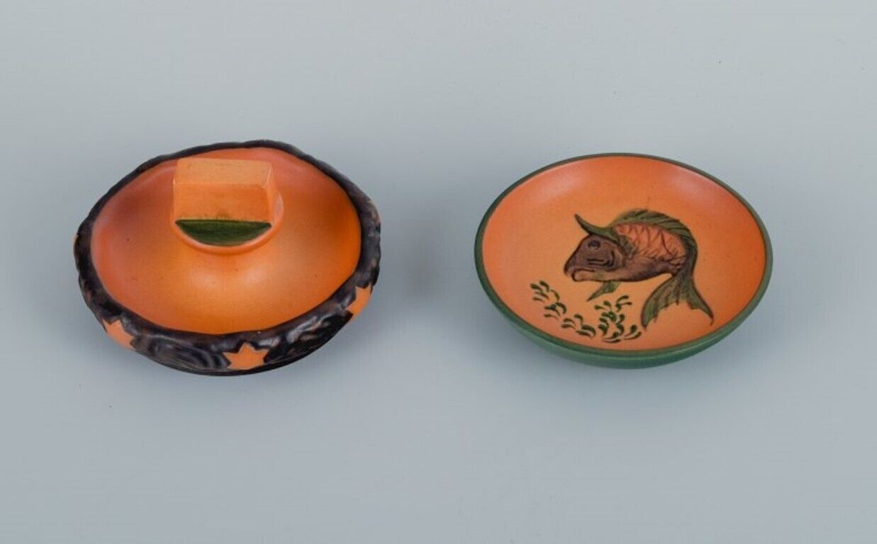 Ipsen's Denmark Two small bowls with glaze in orange-green shades