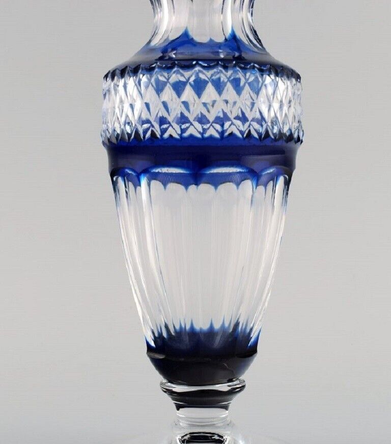 Bohemian glass vase in clear and blue art glass Classic style Mid-20th century