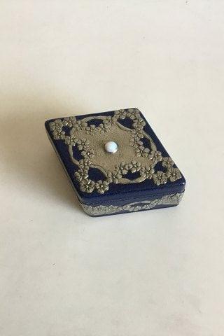 Sèvres Rhombe Shaped blue porcelain Box with Pewter Ornament and Opal/Opal Alike