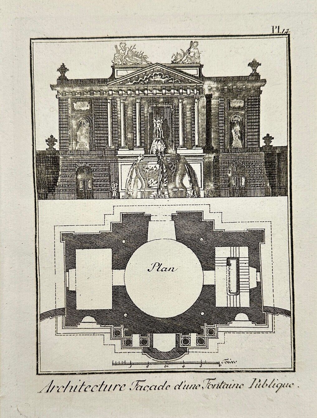 Antique Engraving - Bernard - Architecture Facade of a Public Fountain - C2