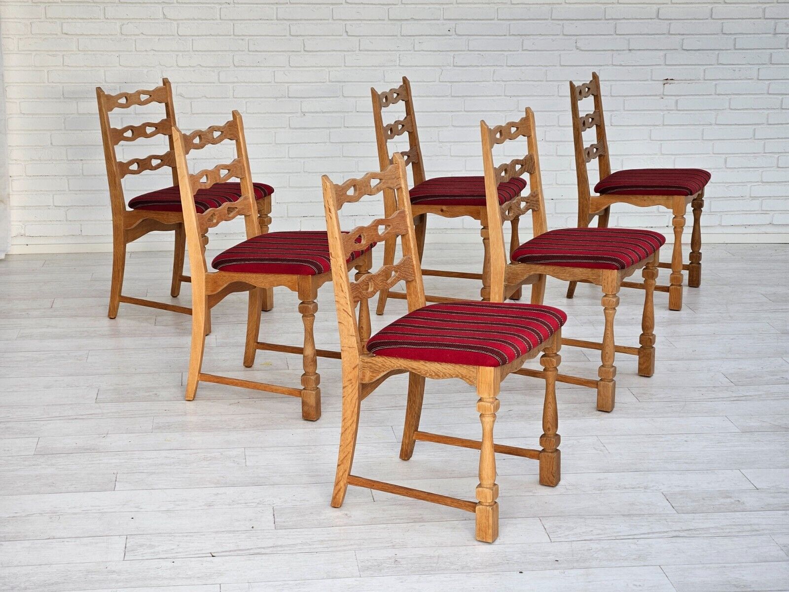 1970s set 6 pcs of Danish dinning chairs original good condition oak