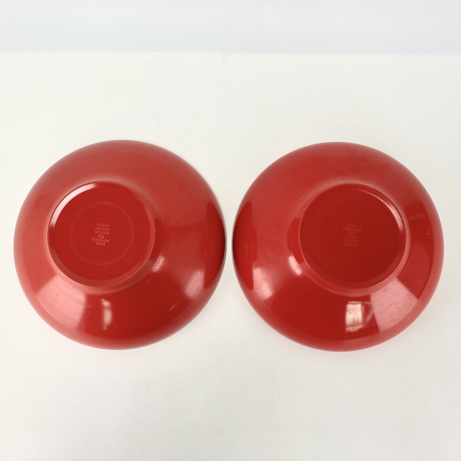 Pair Vtg MCM Georg Jensen Henning Koppel Red Melamine Serving Breakfast Bowls