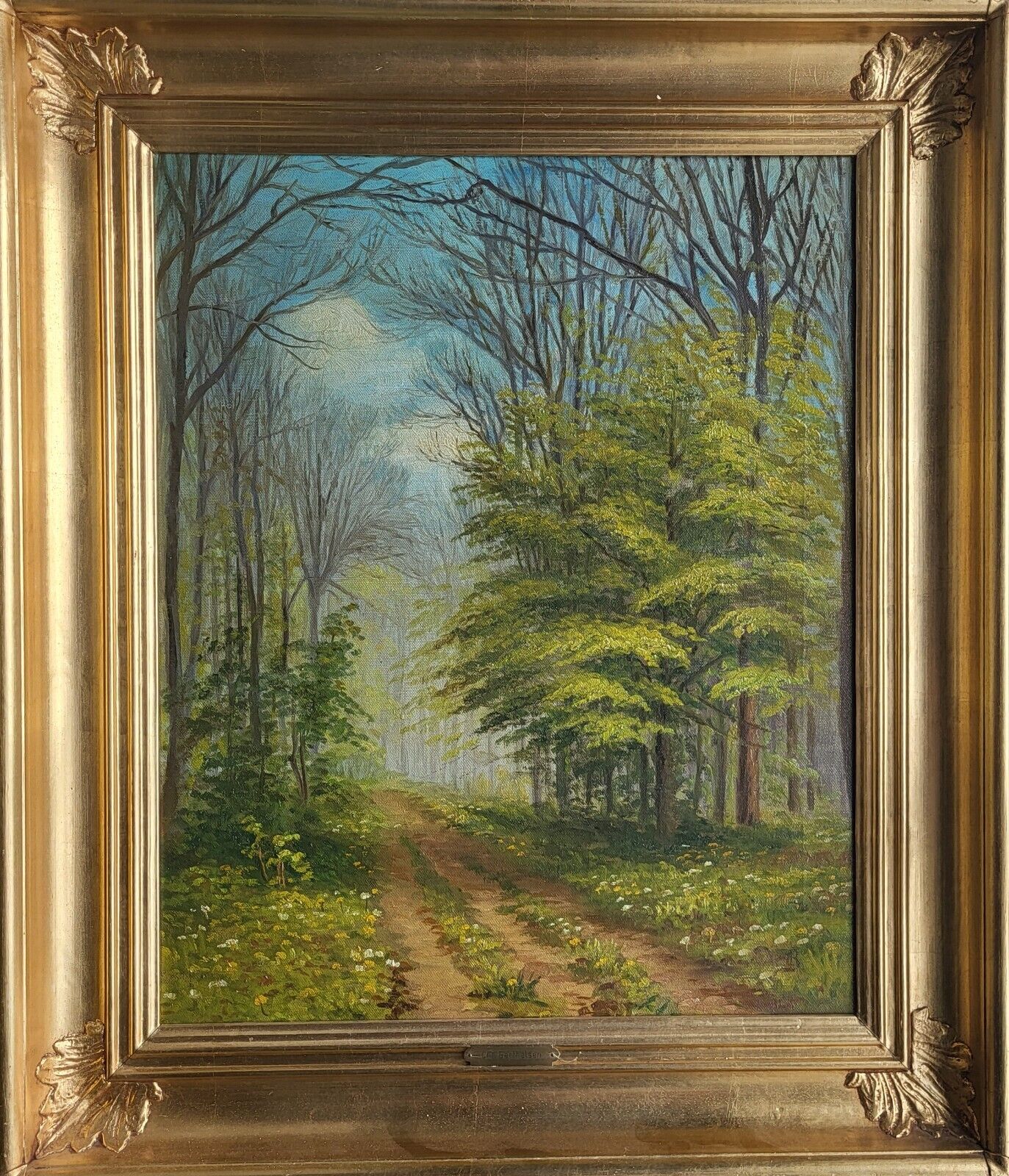 Antique oil painting Christian Berthelsen(1839-1909):A spring day in the forest