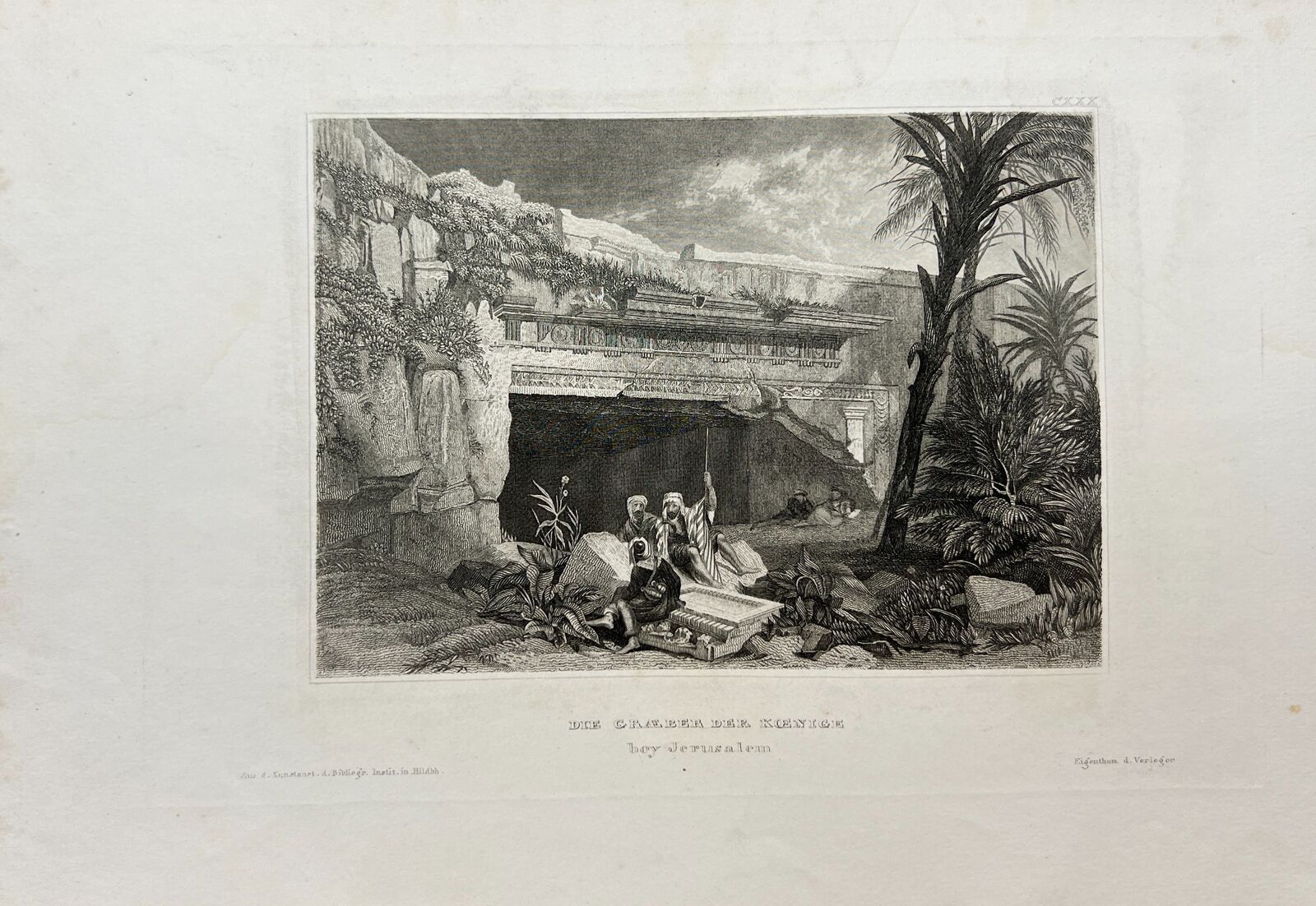 Antique Engraving - Karl Reiss - The Tombs of the Kings Near Jerusalem - E5