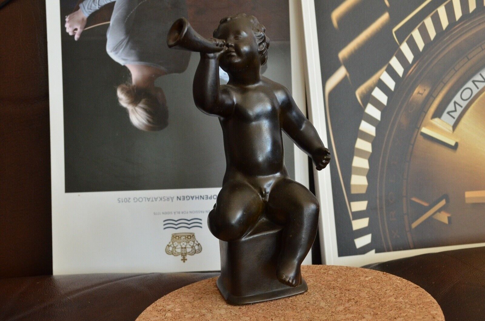 JUST ANDERSEN Art Deco Metal Figurine Faun Boy Blowing a Horn Statue D 2170