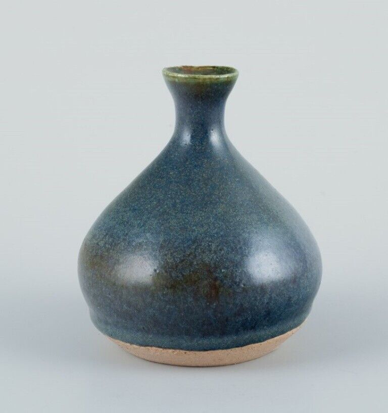 Danish studio ceramist Unique ceramic vase with blue-toned glaze