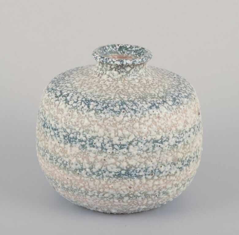 Louis Dage French ceramist Unique ceramic vase Glaze in blue and sandy tones