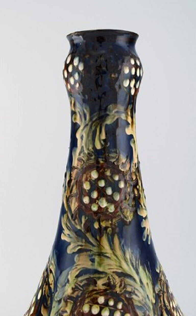 Kähler HAK Large vase in glazed stoneware Flowers on blue background 1930/40s