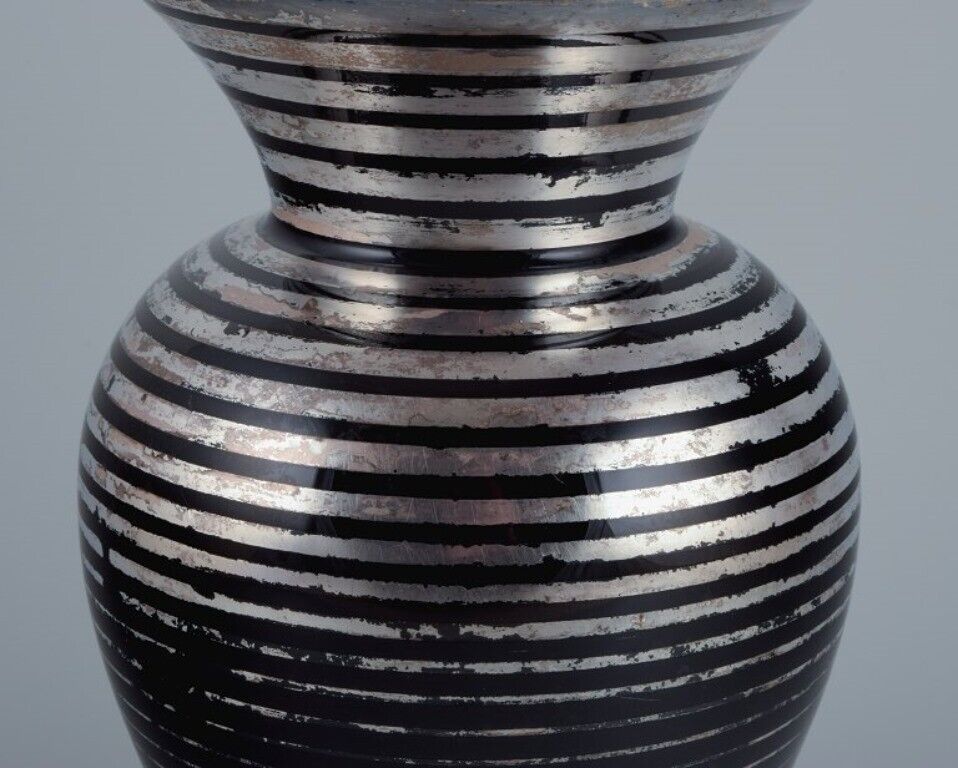 Art Deco glass vase with horizontal silver stripes Germany 1930/40s