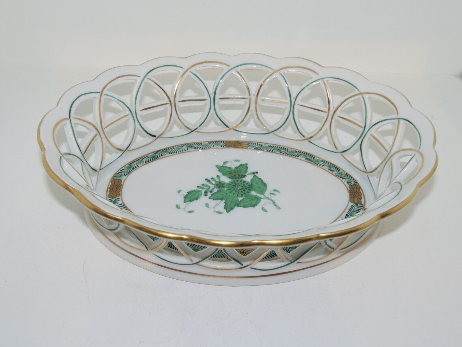 Herend Hungary fruit basket with pierced border