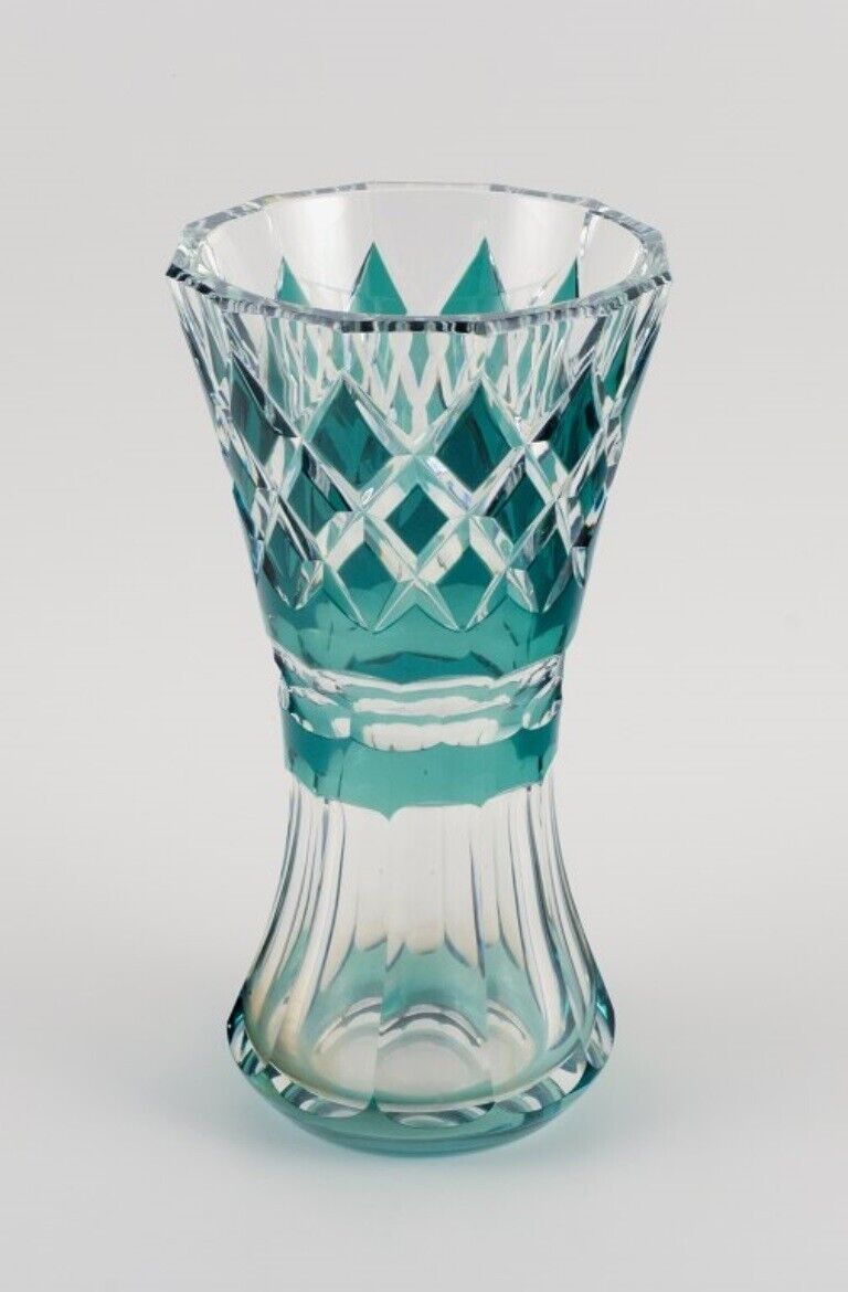 Val St Lambert Belgium large Art Deco crystal glass vase