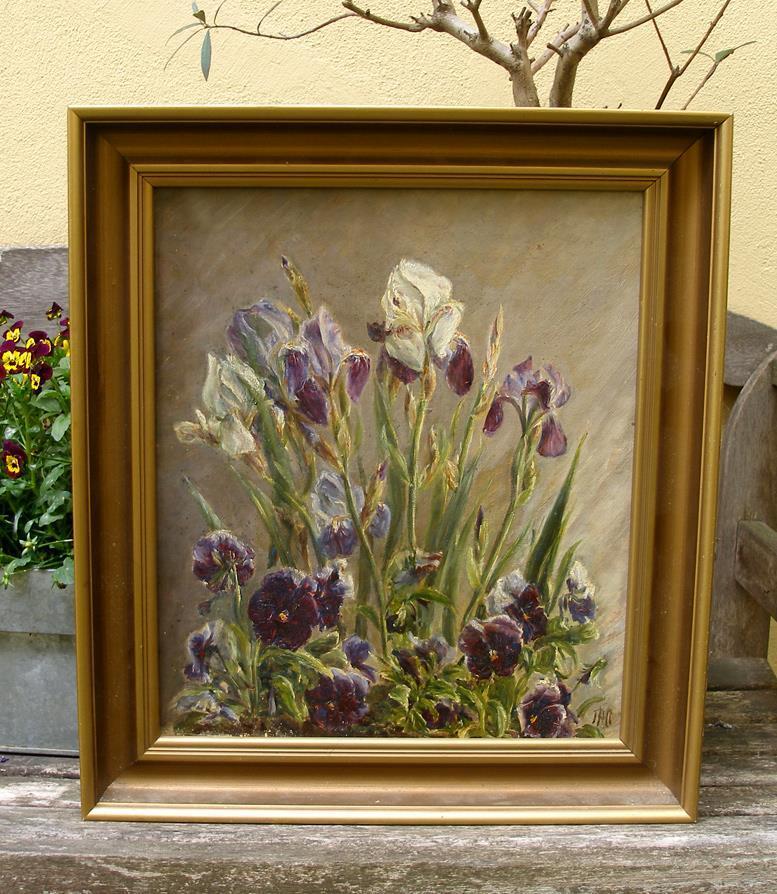 Mary Havning (1888) Pioneering Female Artist Irises and Pansies Ca 1920