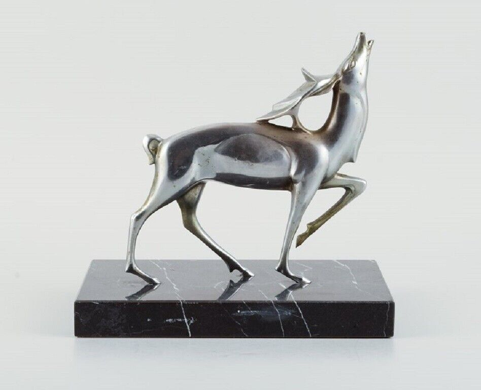 Michel Decoux (1837-1924) Belgian sculptor Art Deco sculpture of roaring stag