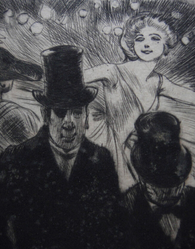 Arthur Hogg etching British artist Gentlemen at circus c1900