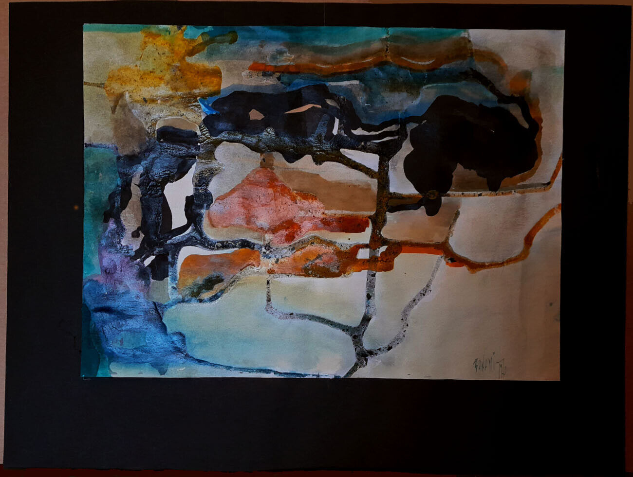 Mixed media Composition Illegibly signed Bonatti? Dated 1970