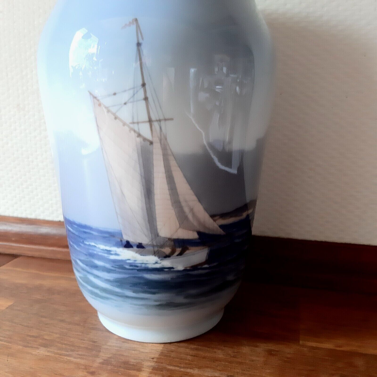 8 1/4" Vase with Ship and Ocean motif # 2842-3604 Royal Copenhagen 1968 Fact 1