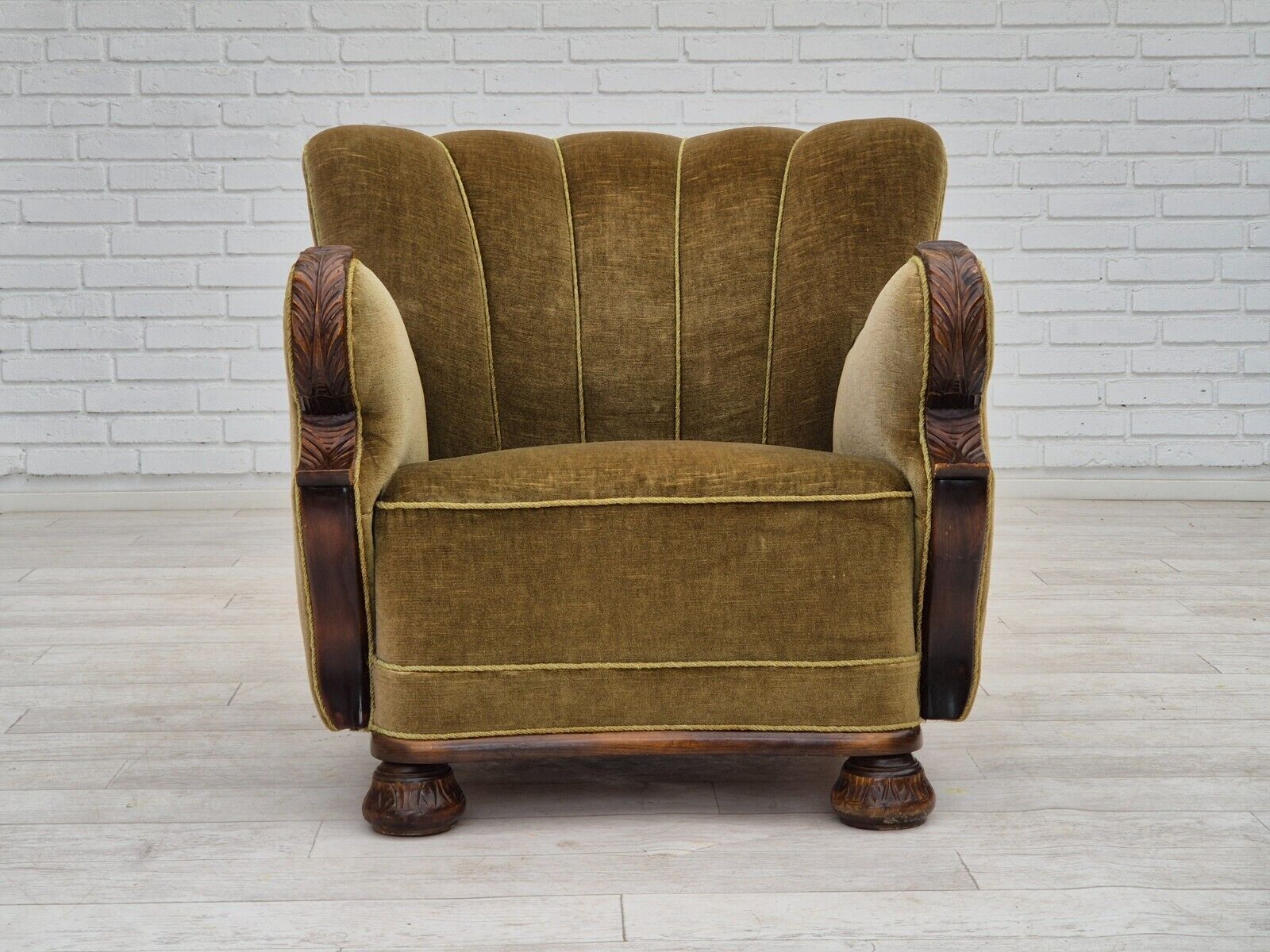 1960s Danish vintage armchair furniture velour dark beech wood