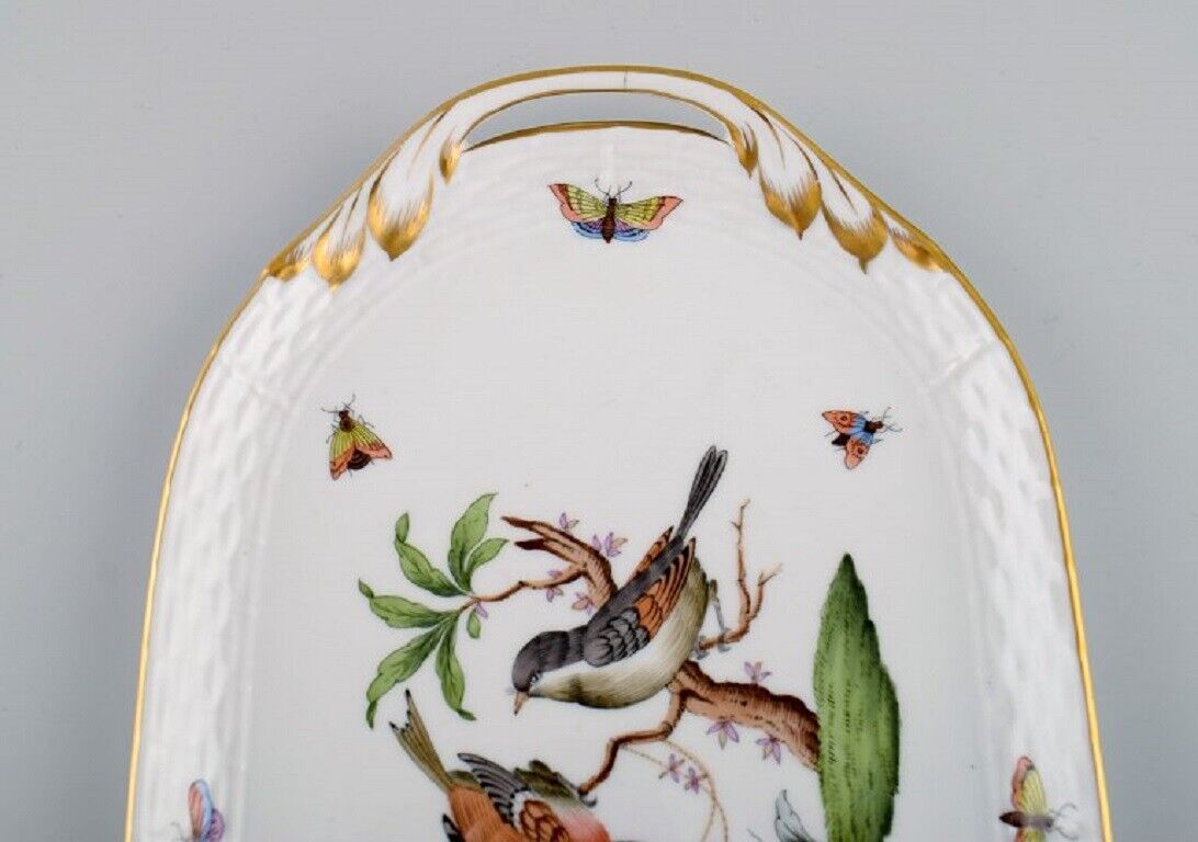 Oblong Herend Rothschild Bird serving dish / tray in hand-painted porcelain