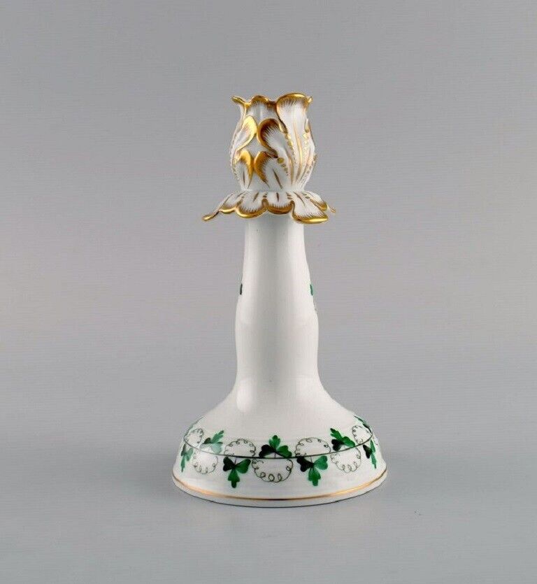 Herend candlestick in hand-painted porcelain with gold decoration Mid-20th C