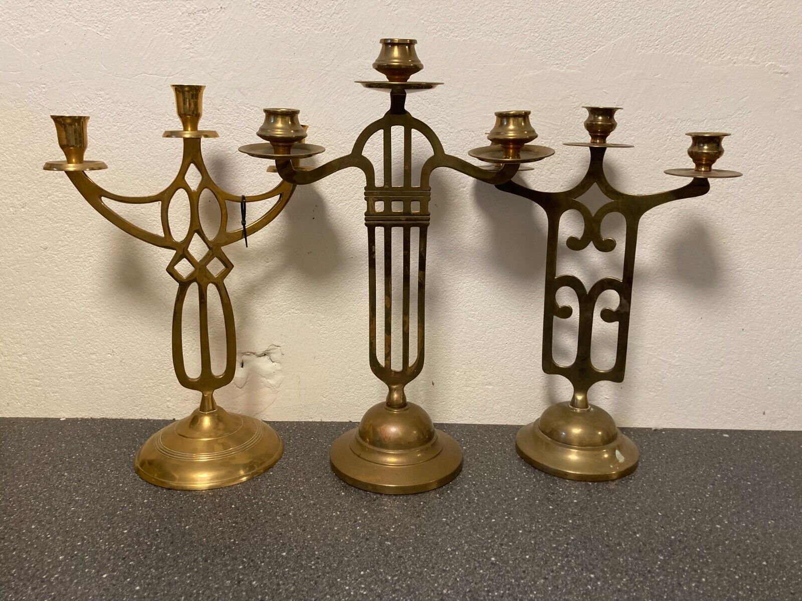 3x Candlelight Brass Holders -Made in India - 44-39cm in Height - Good Condition