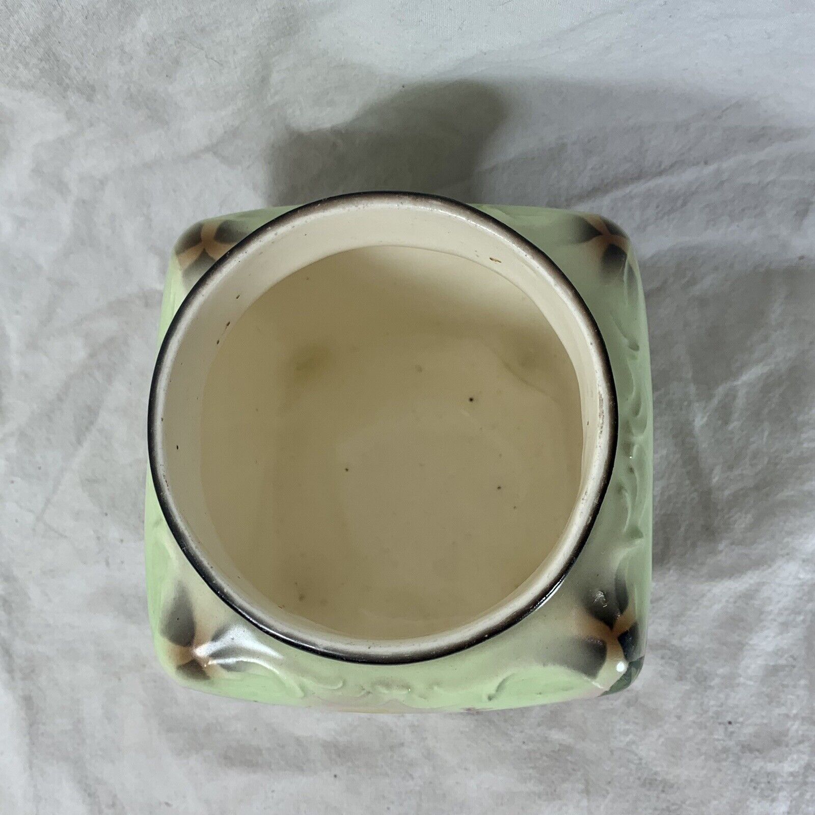 Vintage mint green planter with pink and yellow floral design 11x10cm