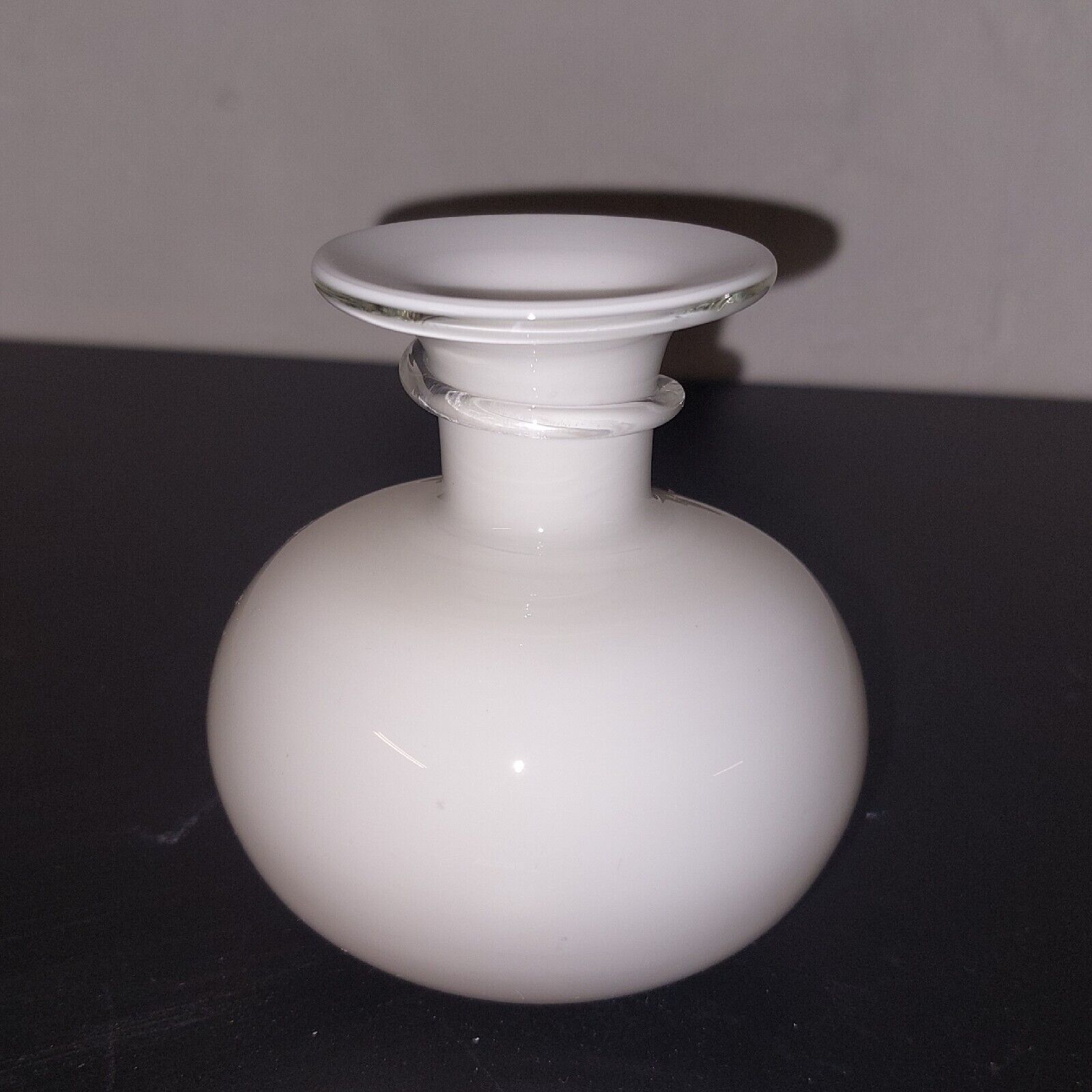 Vintage small white modern art glass vase from Holmegaard Glass factory c 1970