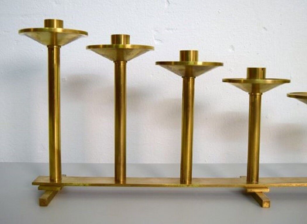 Erik Höglund for Kosta Boda large floor candlestick in brass for seven light