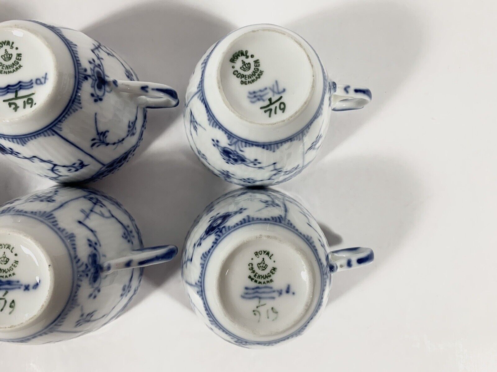 6x Royal Copenhagen Blue Fluted Half Lace  719 Coffee Cups  Saucers Set