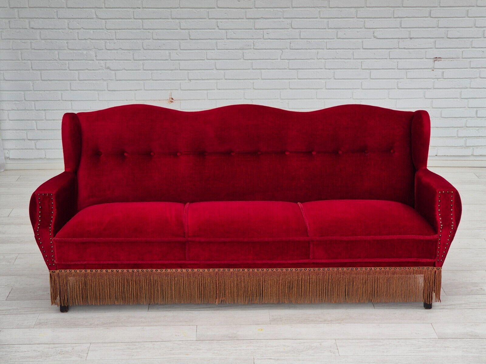 1960s Danish 3 seater sofa original furniture velour oak wood legs