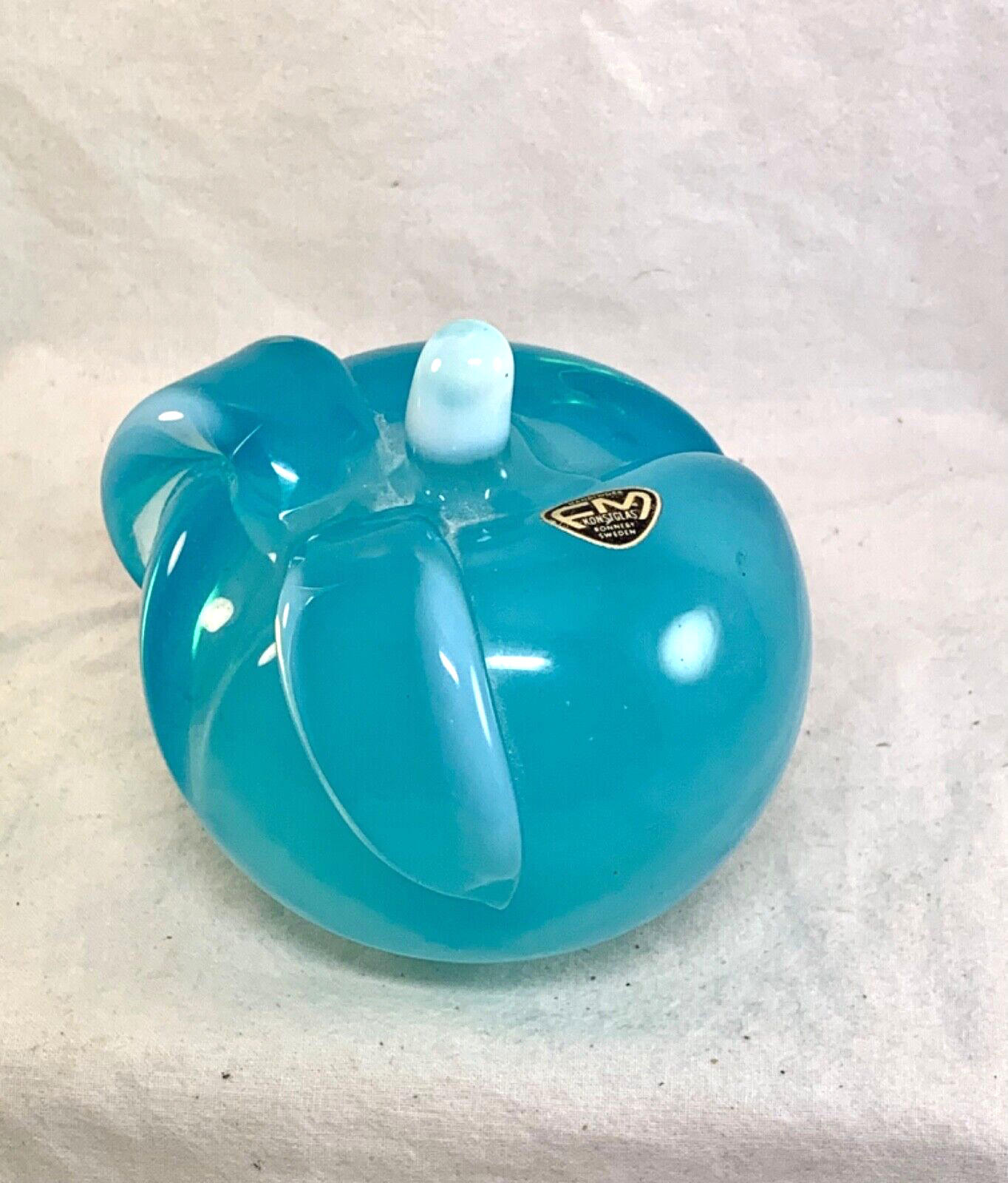 Vintage FM Ronneby light blue opaline glass apple figurine paperweight Sweden