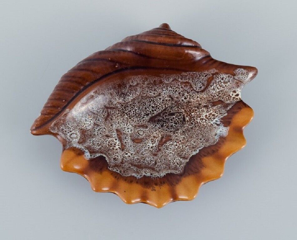 Vallauris France two shell-shaped bowls with glaze in shades of brown and red