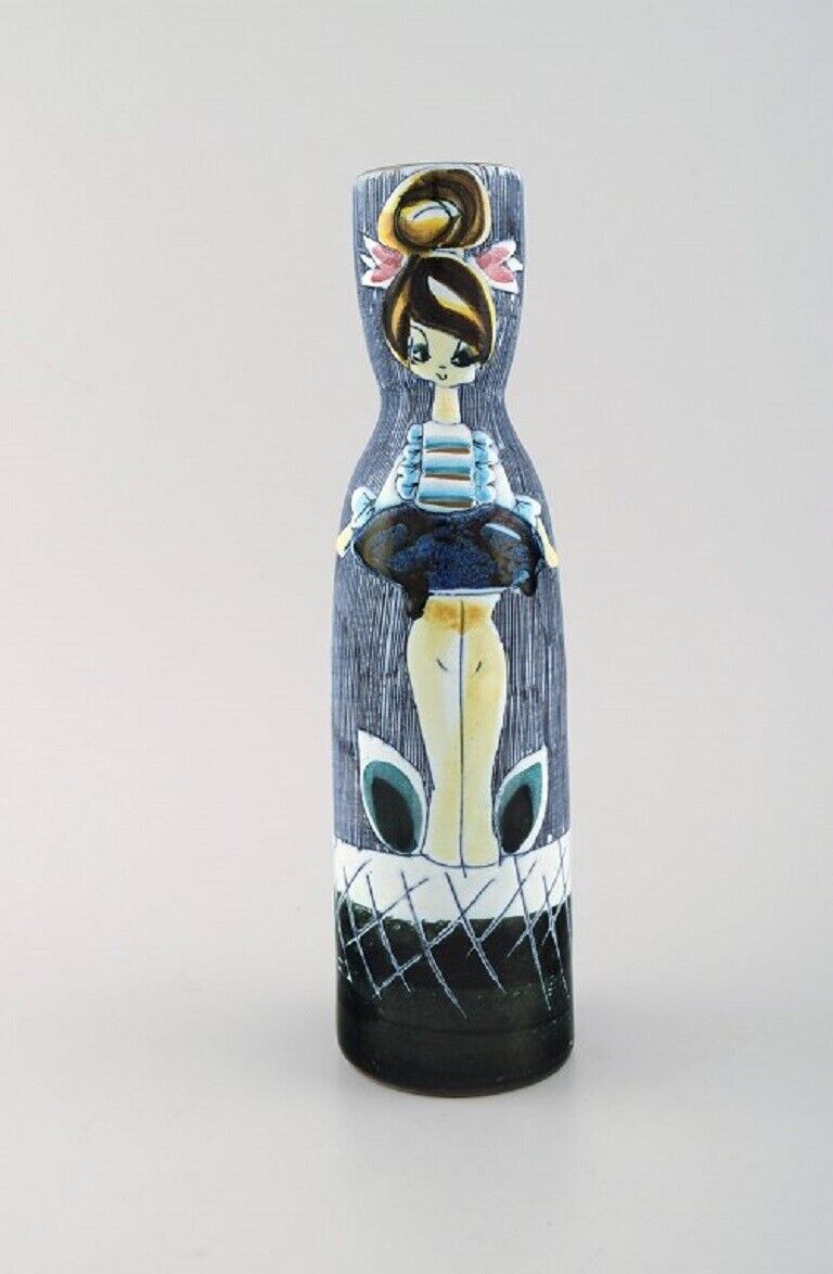 Tilgmans Sweden Vase in glazed ceramics with young woman 1960's