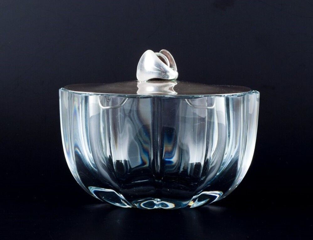 Dansk Guldsmede-Håndværk Danish design Art glass jar with sterling silver lid