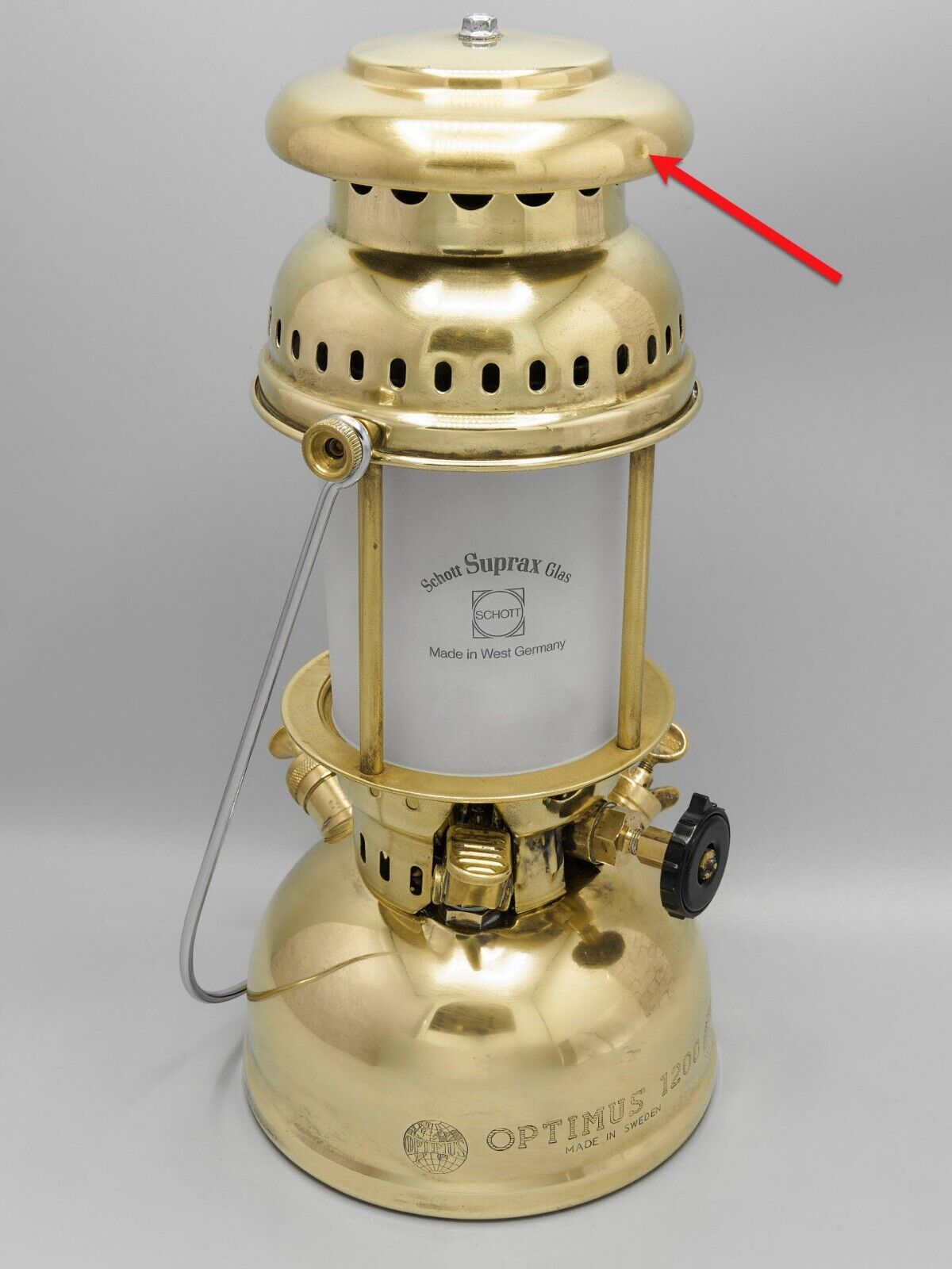 OPTIMUS No1200 Storm Lantern Frosted Glass Antique Kerosene Brass Lamp Sweden