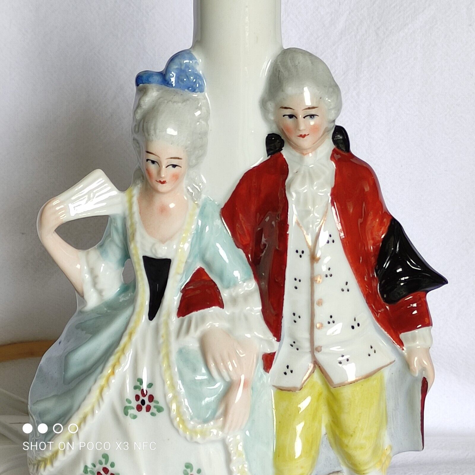 Antique Sitzendorf Porcelain Table Lamp Victoraian Figural Couple German 29 cm H