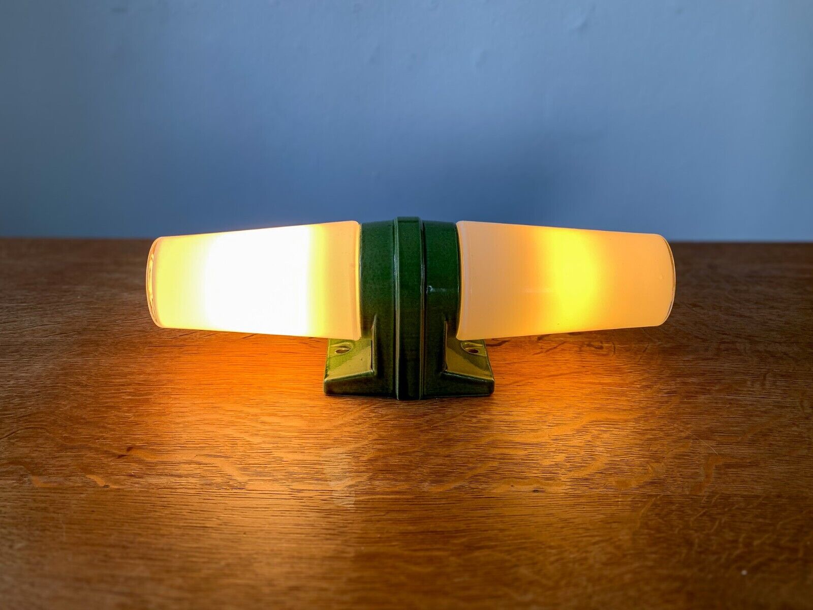 Unique Vintage 1960s IFÖ Wall Sconce - White Glass Shade and Green Ceramic Base