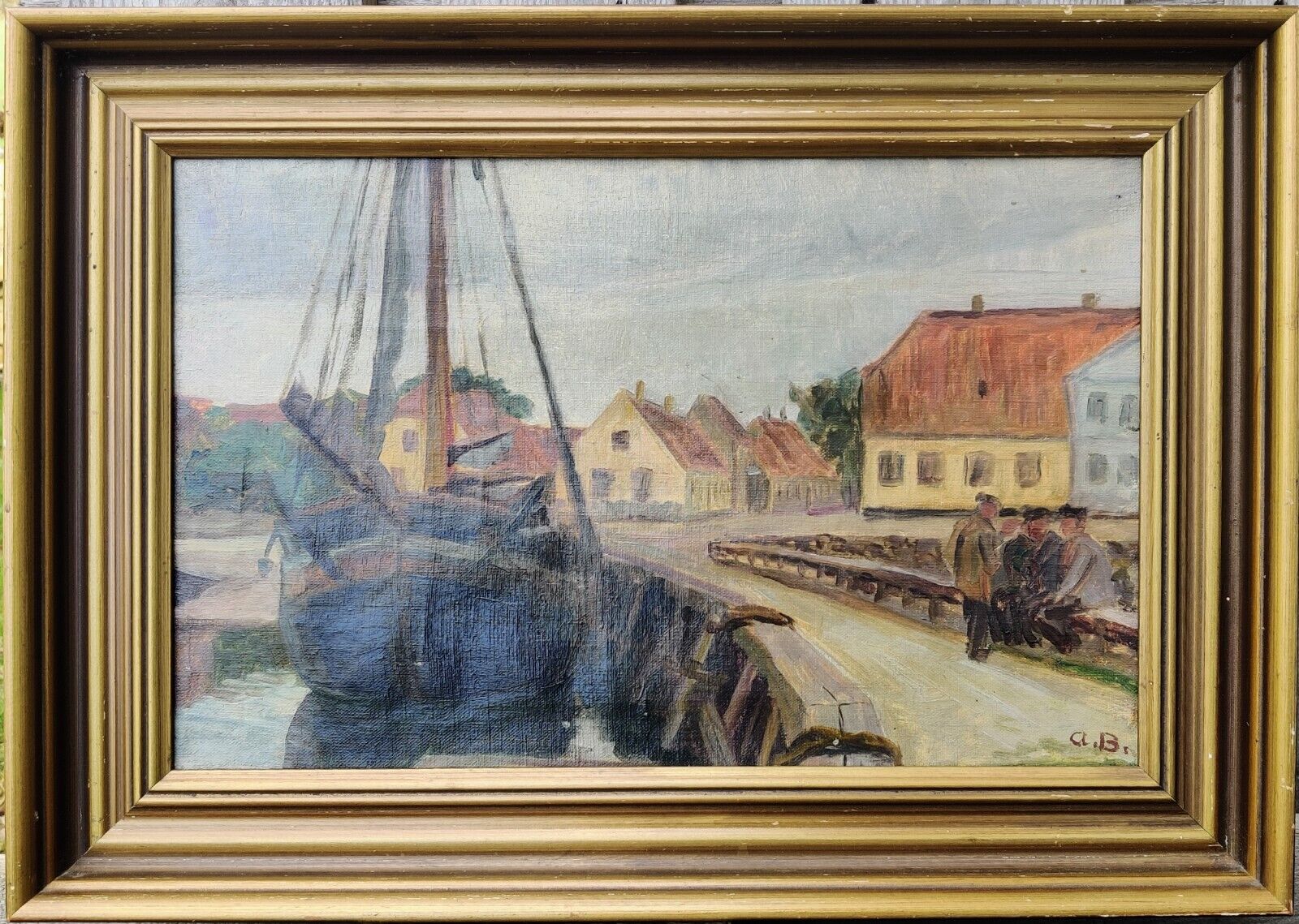 Axel Bredsdorff (1883-1947) CHAT IN HARBOR original oil painting