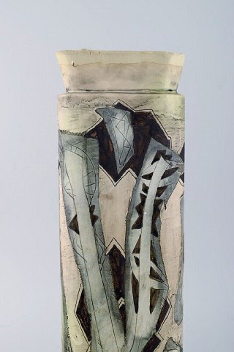 European studio ceramist Unique vase with hand-painted abstract motifs