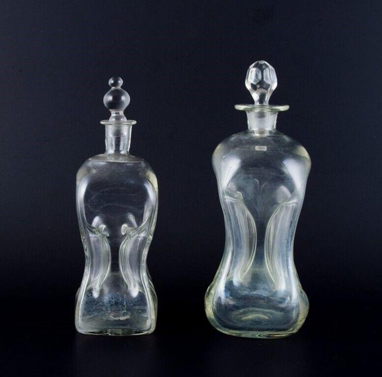 Holmegaard Denmark  'Cluck Cluck'  decanters in clear hand-blown glass