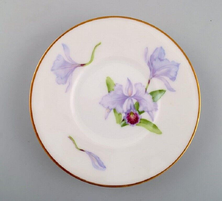 Twelve antique unique Royal Copenhagen porcelain plates with iris flowers