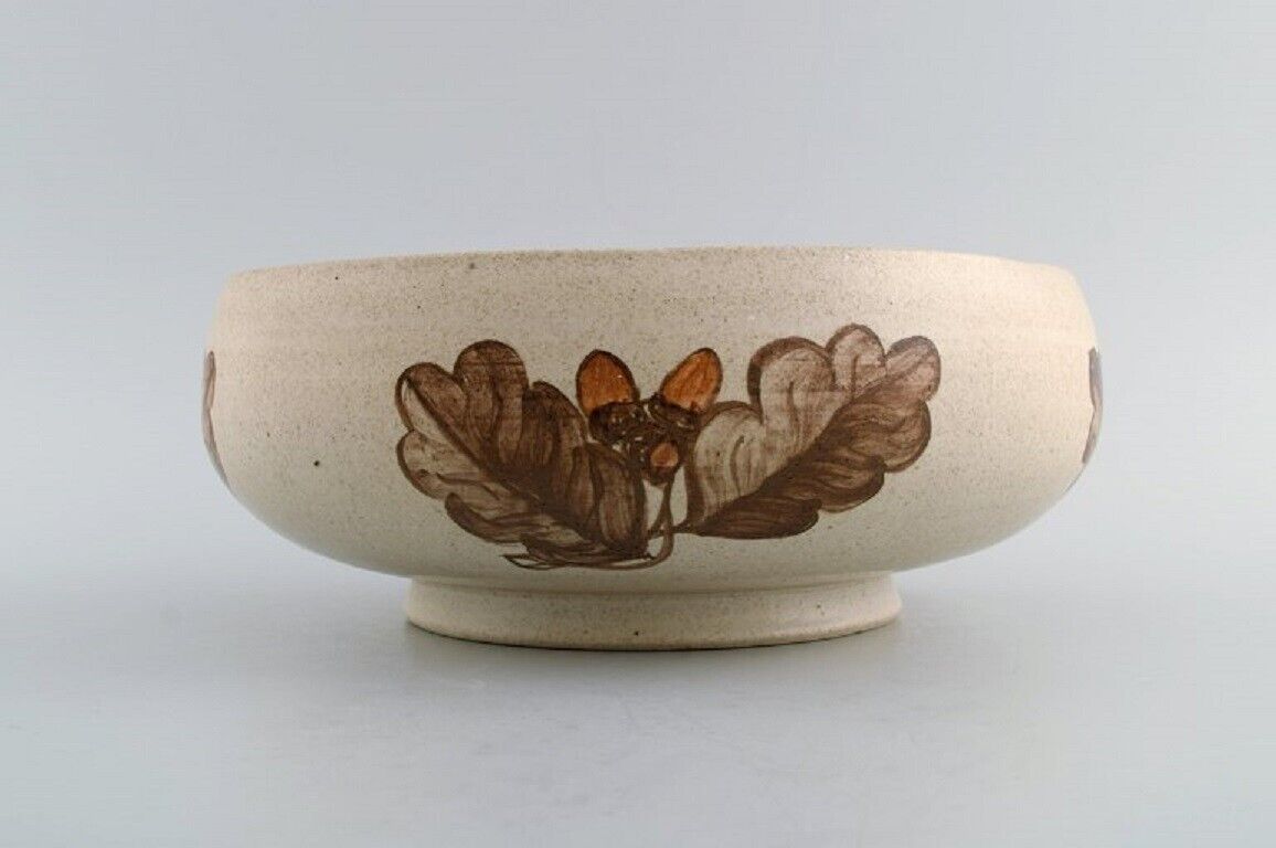 Kähler HAK Glazed ceramic bowl with hand-painted leaves and acorns 1960s