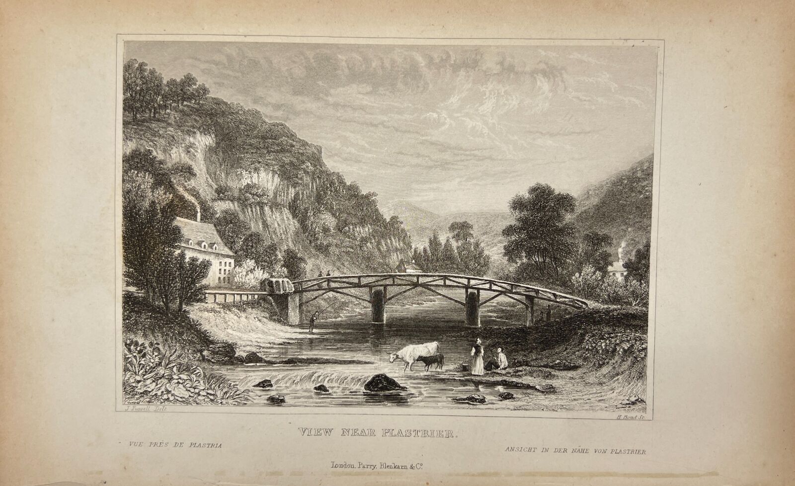 Antique Engraving - Frederick Ralph Fussell - View of Near Plastrier - E5