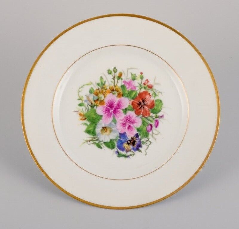 Bing  Grøndahl seven porcelain lunch plates with flowers and gold decoration