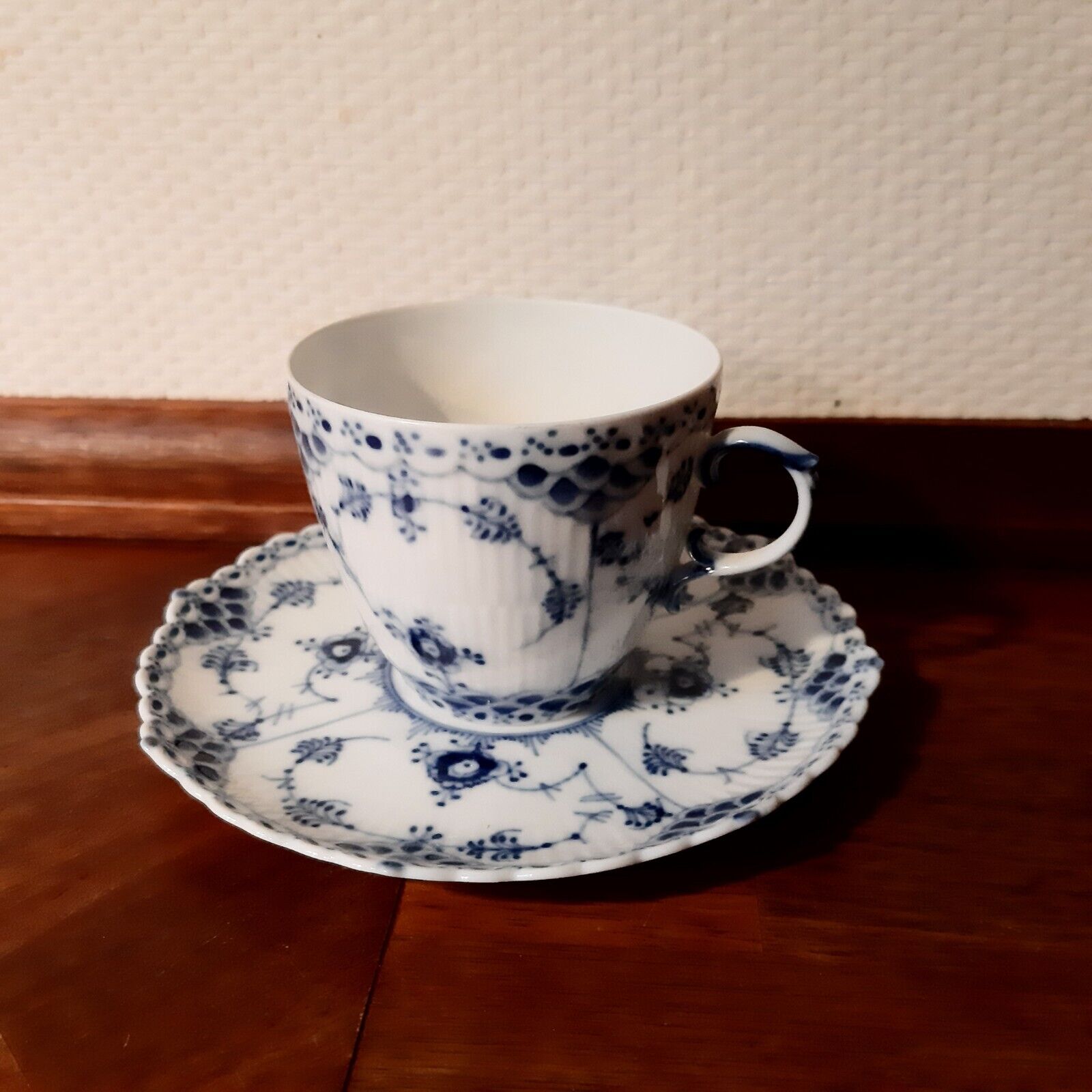 Coffee Set BLUE FLUTED FULL LACE # 1 - 1035 Royal Copenhagen 1964 Fact 1 and 2