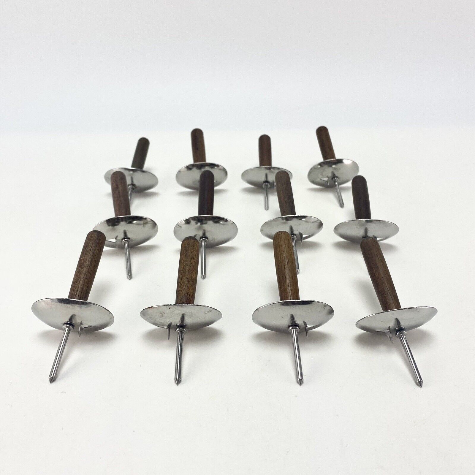 6 Pairs MCM Design Stainless Steel Teak Wood Corn Cob Holder Handles